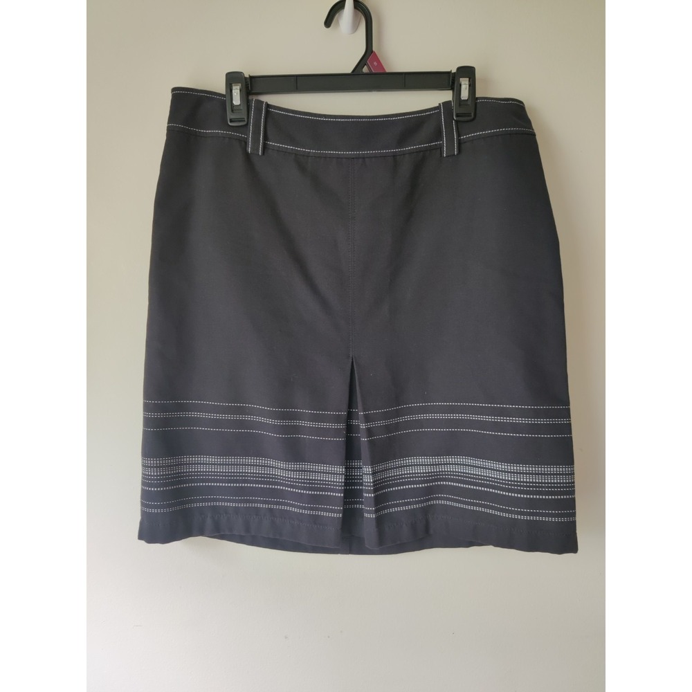 Ann Taylor Skirt Rear Pockets Side Zip Black w/ White Stripes Sz 12 Cotton Blend